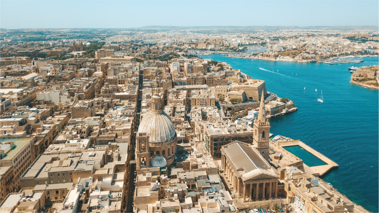 Aerial view Valletta Malta coastline historic — search: aerial view Valletta Malta coastline historic harbour