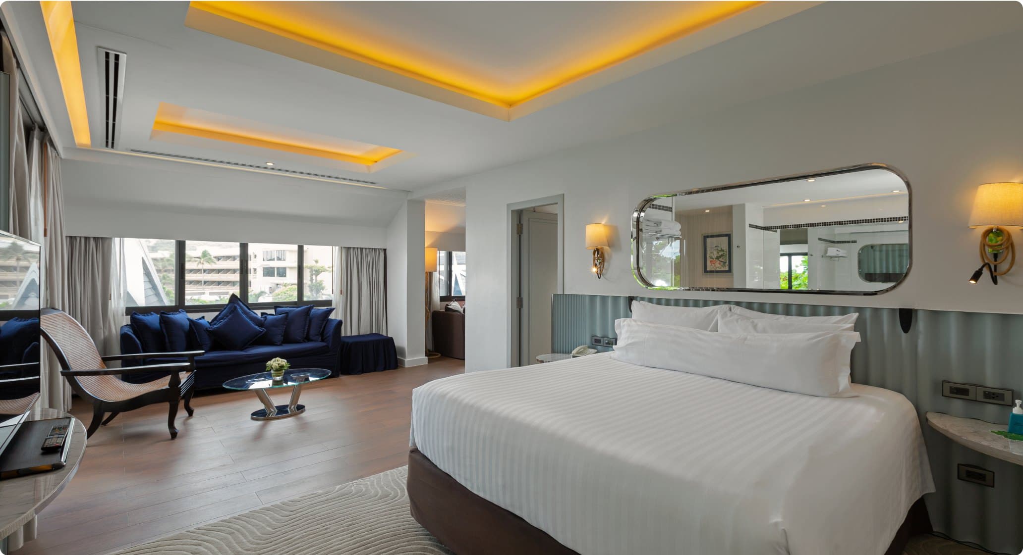 Penthouse suite bedroom with sea view floor to ceiling windows — search: penthouse suite bedroom sea view floor to ceiling windows luxury hotel